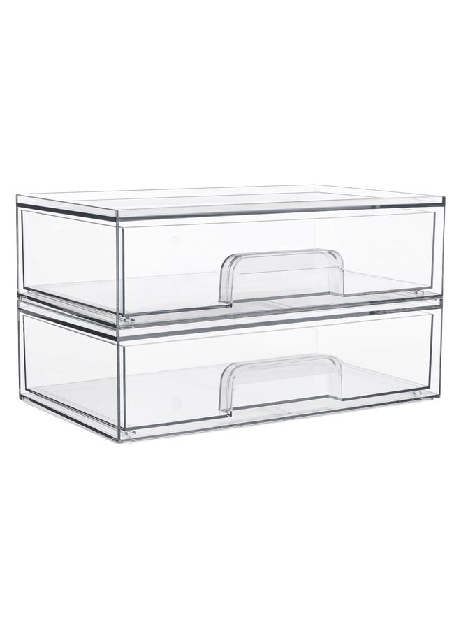 LAMAY 2PCS 12''W Clear Stackable Storage Drawers, Acrylic Plastic Organizers Bins for Makeup Palettes, Cosmetics, and Beauty Supplies,Ideal for Vanity, Bathroom,Cabinet,Desk Organization - Image 1